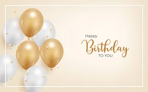 Happy Birthday Background Realistic Balloon Golden Confetti — Stock Vector