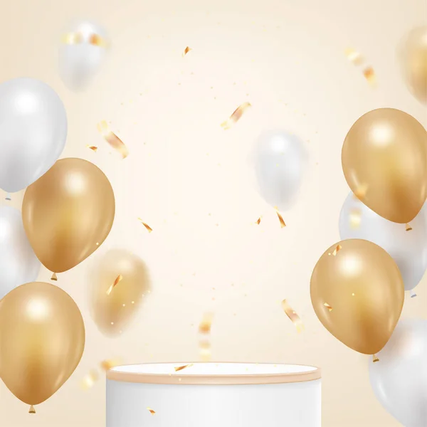 Happy Birthday Hintergrund Mit Realistischem Ballon Und Goldenem Konfetti — Stockvektor