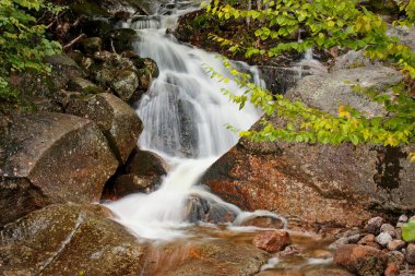 New Hamsphire 'daki Lincoln kasabası yakınlarındaki küçük şelale, Amerika seyahati, sonbahar zamanı en iyisidir.