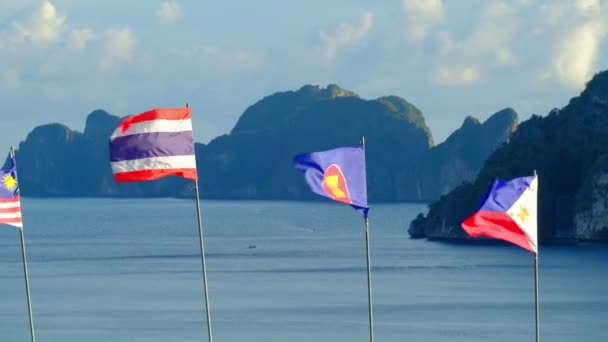 Las Banderas Ondeantes Comunidad Asean Tailandia Malasia República Filipinas Ondean — Vídeos de Stock