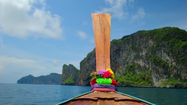 Uitzicht Vanaf Traditionele Thaise Houten Jager Boot Snel Vervoer Het — Stockvideo