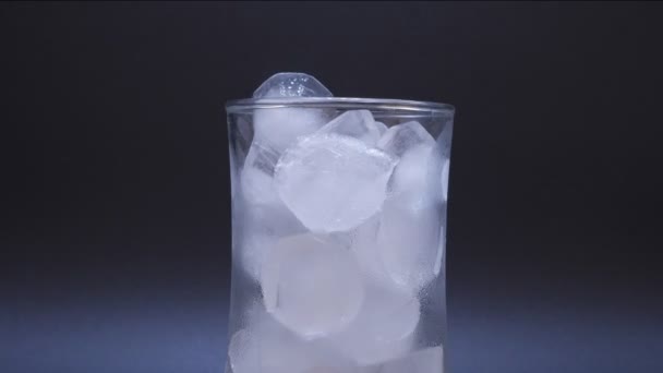 Крупним Планом Відео Показує Лід Прозорому Склянці Води Тане Чорному — стокове відео