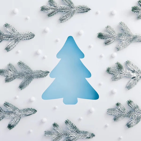 Concept Minimal Noël Forme Arbre Bleu Sapin Avec Branche Arbre — Photo