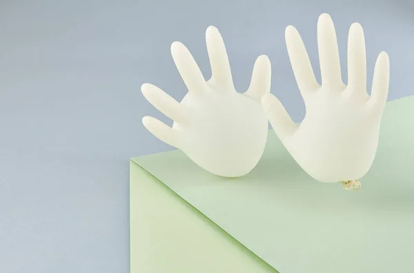 Inflatable Medical Gloves Creative Minimal Concept Pastel Blue Background — Stock Photo, Image