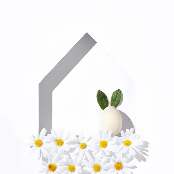 Concepto Easter Stay Home Diseño Creativo Mínimo Con Conejito Abstracto — Foto de Stock