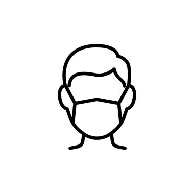 Yüz maskesi çizgisi ikonu, hastalık önlemenin vektör piktogramı. Hava kirliliği, toz, grip illüstrasyonu, tıbbi gereç deposu tabelası.