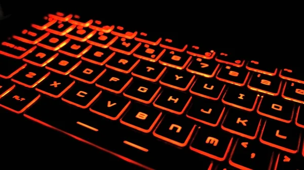 Closeup Laptop Keyboard Illumination Backlit Red — Stock Photo, Image