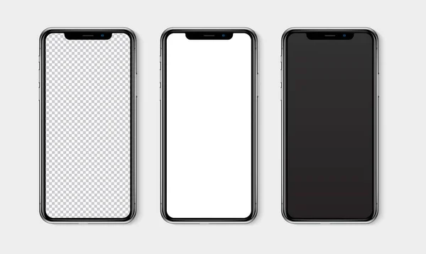 Realisztikus Okostelefon Mockup Készlet Mobiltelefon Üres Fehér Átlátszó Képernyő Design — Stock Vector
