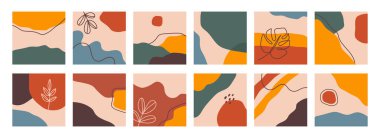 Soyut geçmiş koleksiyonu. Elle çizilmiş çeşitli şekiller ve karalama nesneleri. Modern trend Vektör illüstrasyonları. Her arka plan izole edilmiş. Pastel renkler