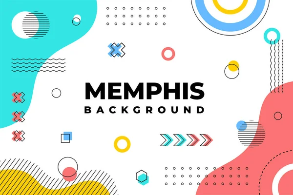 Memphis tarzı ve geometrik şekilli elementlerle soyut bir arkaplan. Vektör İllüstrasyonu