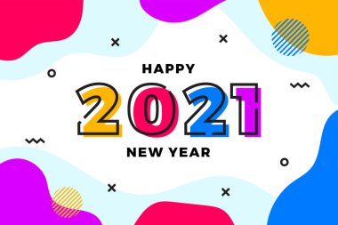 Yeni yıl düz tasarım 2021 renkli arkaplan