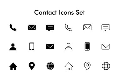 Contact icons set simple minimalism clipart