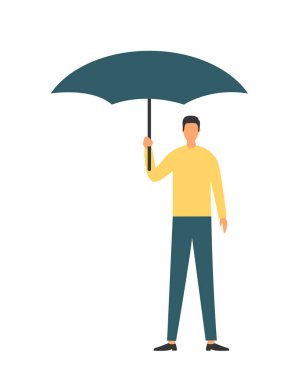 Sıcak güneş ve yağmurdan korumak için şemsiyeli iş adamları. Vektör İllüstrasyonu