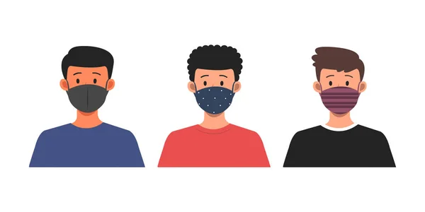 Απεικόνιση Του Χαρακτήρα Τριών Ανδρών Χρησιμοποιώντας Μια Απλή Μάσκα Και — Διανυσματικό Αρχείο
