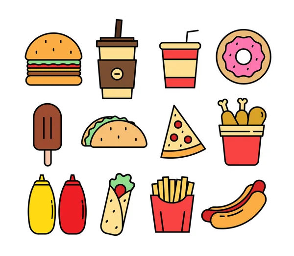 Fast Food Επίπεδη Σχεδίαση Εστιατόριο Σημάδι Μενού Εικονογράφηση Διανύσματος — Διανυσματικό Αρχείο