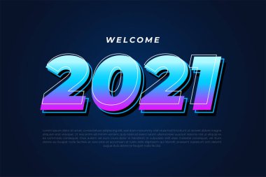 Düzenlenebilir metin efekti, değişken renkle 2021 'e hoş geldiniz. Vektör illüstrasyonu