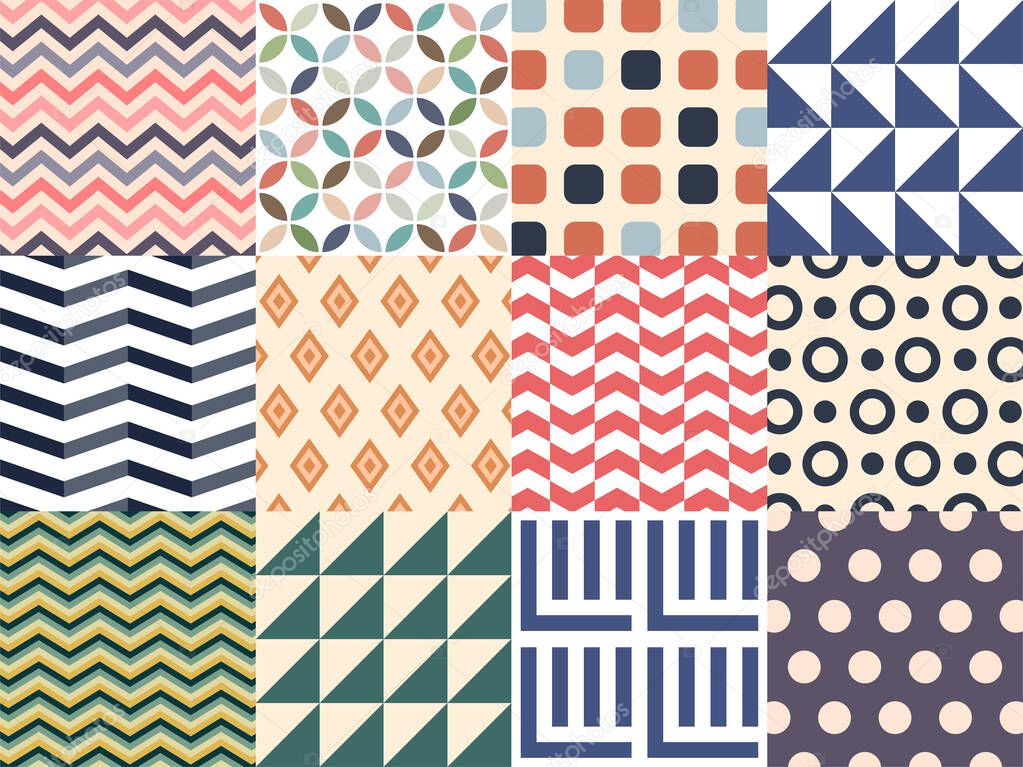Geometric abstract pattern set in retro colors. Vector illustration