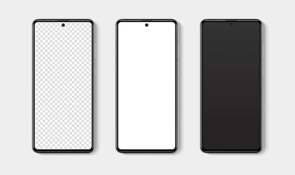 Realistisk Smartphone Mockup Set Mobiltelefon Tom Vit Transparent Skärm Design — Stock vektor