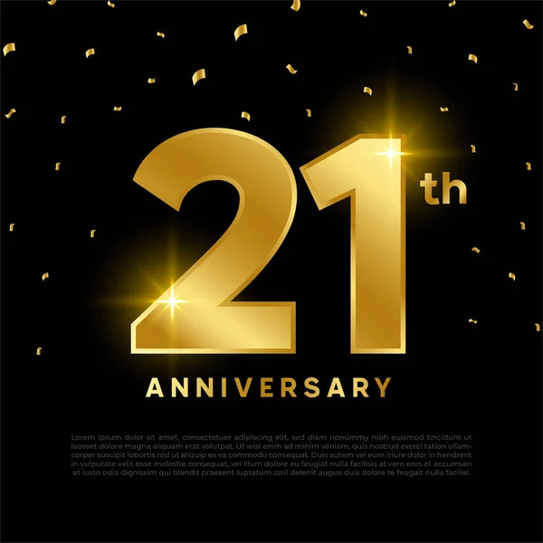 金の輝きの色と黒の背景と21周年記念お祝い お祝い 招待カードやグリーティングカードのベクトルデザイン — ストックベクタ