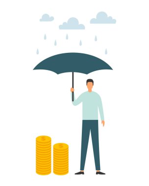 Sıcak güneş ve yağmurdan korumak için şemsiyeli iş adamları. Vektör İllüstrasyonu