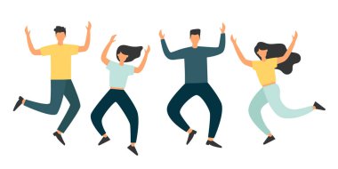 Zıplayan insanlarla gençlik günü, mutlu duygular. Vektör İllüstrasyonu.