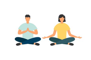 Meditasyon konsepti, vücudun yoga sağlık faydaları. Zihin ve duygular, düşünce süreci. Vektör İllüstrasyonu.