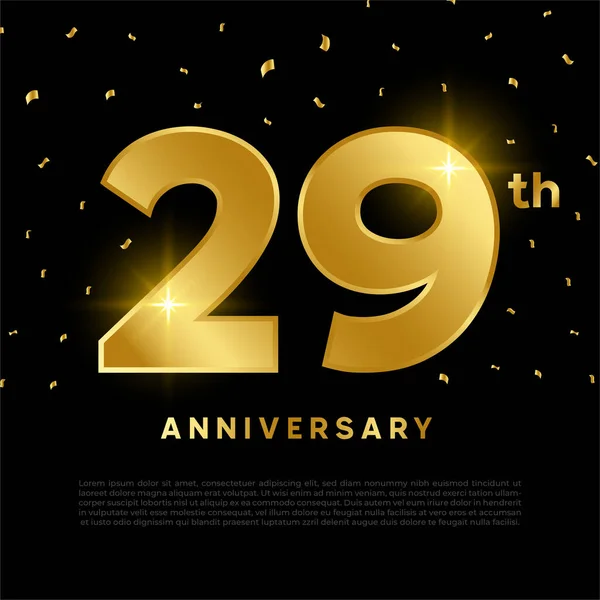 金の輝きの色と黒の背景と29周年記念お祝い お祝い 招待カードやグリーティングカードのベクトルデザイン — ストックベクタ