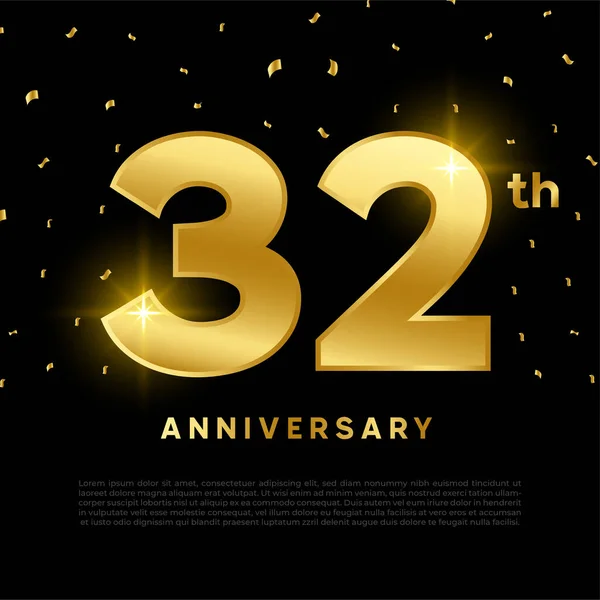 ゴールドの輝きの色と黒の背景と32周年記念お祝い お祝い 招待カードやグリーティングカードのベクトルデザイン — ストックベクタ