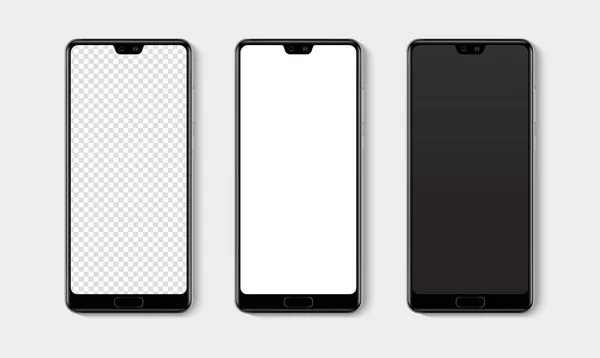 Realisztikus Okostelefon Mockup Készlet Mobiltelefon Üres Fehér Átlátszó Képernyő Design — Stock Vector