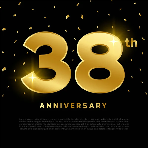 金の輝きの色と黒の背景と38周年記念 お祝い 招待カードやグリーティングカードのベクトルデザイン — ストックベクタ