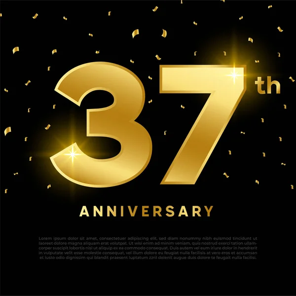 金の輝きの色と黒の背景と37周年記念 お祝い 招待カードやグリーティングカードのベクトルデザイン — ストックベクタ