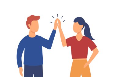 Erkekler ve kadınlar son moda düz tasarımlarıyla alkışlıyorlar. İş konsepti, iş arkadaşları, işbirliği.