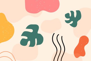 Soyut arkaplan. Elle çizilmiş çeşitli şekiller ve karalama nesneleri. Soyut modern trend vektör illüstrasyonu. Pul dokusu. Vektör illüstrasyonu