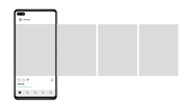 Fotoğraf çerçeveli akıllı telefon, sosyal medya ağlarına yüklenmiş atlıkarınca arayüzü. Vektör illüstrasyonu.