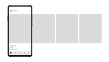 Fotoğraf çerçeveli akıllı telefon, sosyal medya ağlarına yüklenmiş atlıkarınca arayüzü. Vektör illüstrasyonu.