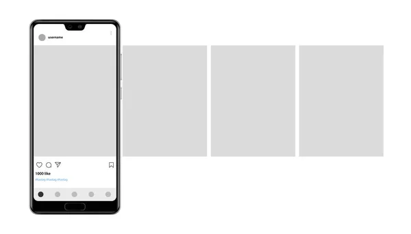 Smartphone Met Fotolijstje Carrousel Interface Geplaatst Social Media Netwerken Vectorillustratie — Stockvector
