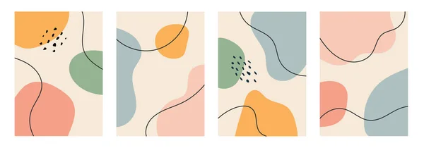 Колекція Чотирьох Абстрактних Фонів Рука Малює Різні Форми Каракулі Модні — стоковий вектор