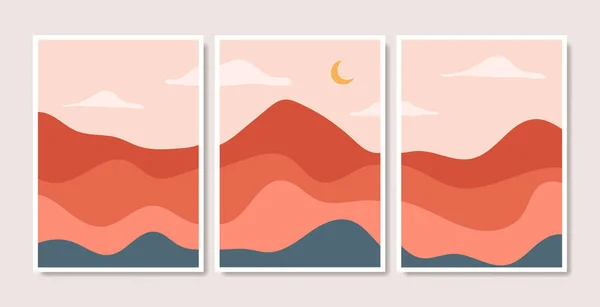 Coleção Capas Paisagem Abstrata Desenhada Mão Ilustração Vetorial — Vetor de Stock