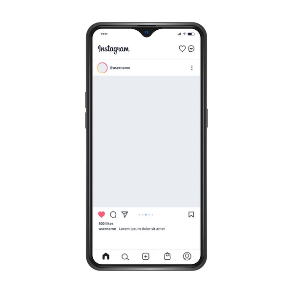 Smartphone vektör illüstrasyonunda Instagram şablonu. Mükemmel sosyal medya sonrası çerçeve çizimi.