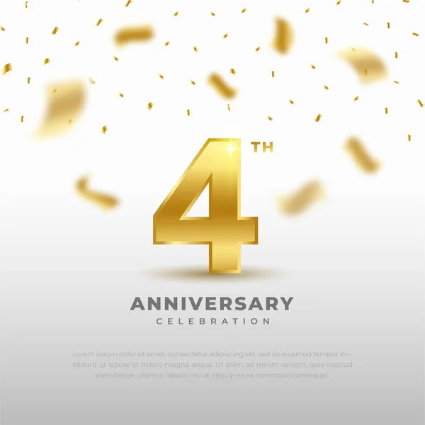 4Th Anniversary Celebration Gold Glitter Color Black Background Vector Design — Stock Vector