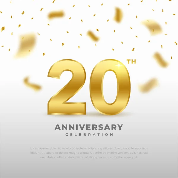 金の輝きの色と白の背景と20周年記念 お祝い 招待カードやグリーティングカードのベクトルデザイン — ストックベクタ