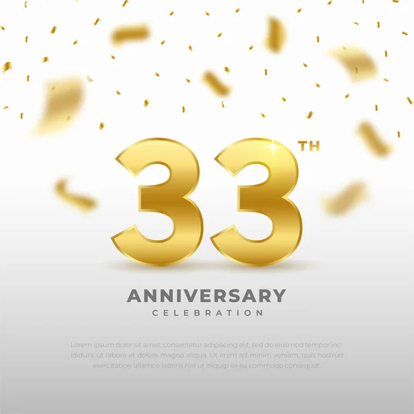 ゴールドの輝きの色と白の背景と33周年記念お祝い お祝い 招待カードやグリーティングカードのベクトルデザイン — ストックベクタ
