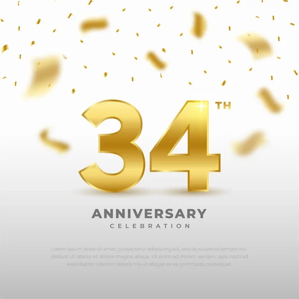 金の輝きの色と白の背景と34周年記念 お祝い 招待カードやグリーティングカードのベクトルデザイン — ストックベクタ