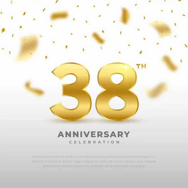 金の輝きの色と白の背景と38周年記念 お祝い 招待カードやグリーティングカードのベクトルデザイン — ストックベクタ
