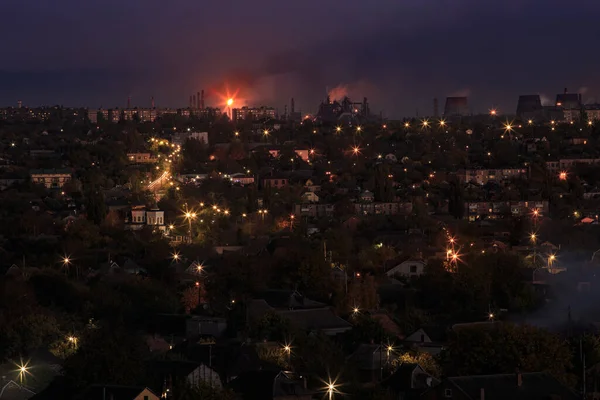 Die Stadt Mit Laternen Der Bergregion Mit Sonnenuntergang Oder Morgenhimmel — Stockfoto