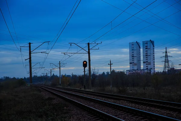 Branche Chemin Fer Matin Soir Nuageux — Photo