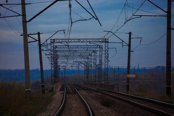 Ponte Ferroviária Dupla Tempo Nublado — Fotografia de Stock