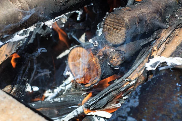 Das Holz Das Kaminfeuer Brennt — Stockfoto