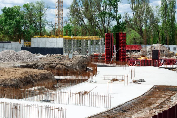 Fundação Com Cofragem Durante Construção Edifícios — Fotografia de Stock