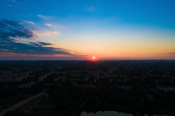 Aube Coucher Soleil Dans Ville Une Vue Oiseau — Photo